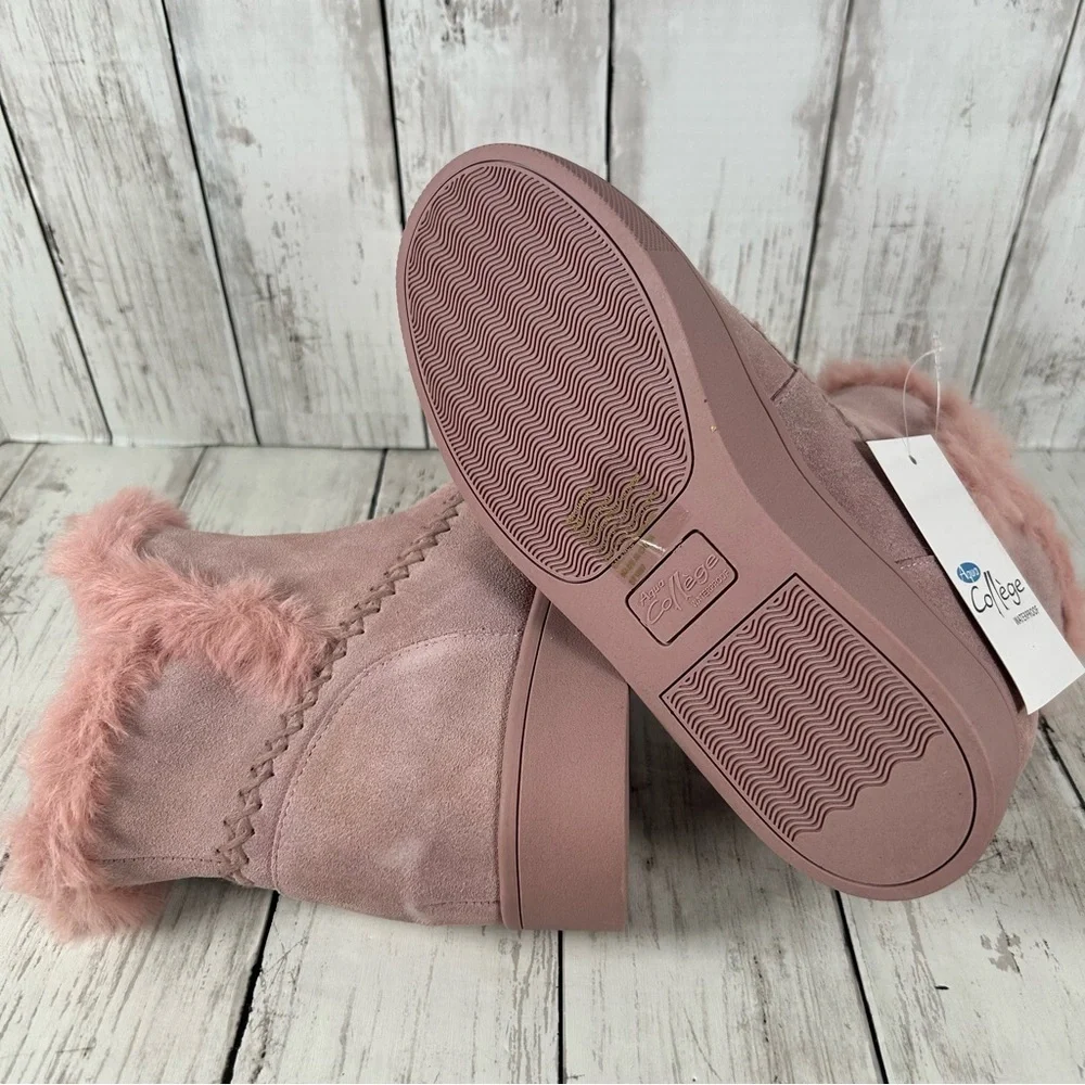 AQUA COLLEGE ANKA Women's Waterproof Suede Faux Fur Winter Boots Pink 6.5 NIB